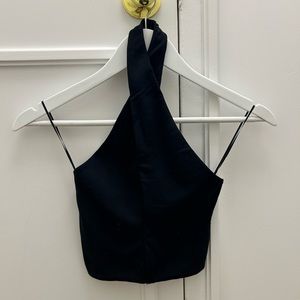 Zara NEVER WORN Halter Cross Over Black Tank Top